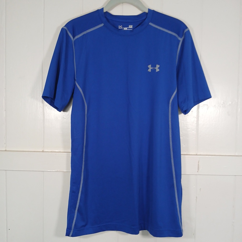 Under Armour HeatGear Shirt Mens Small Blue Fitted Short Sleeve Athletic Tee